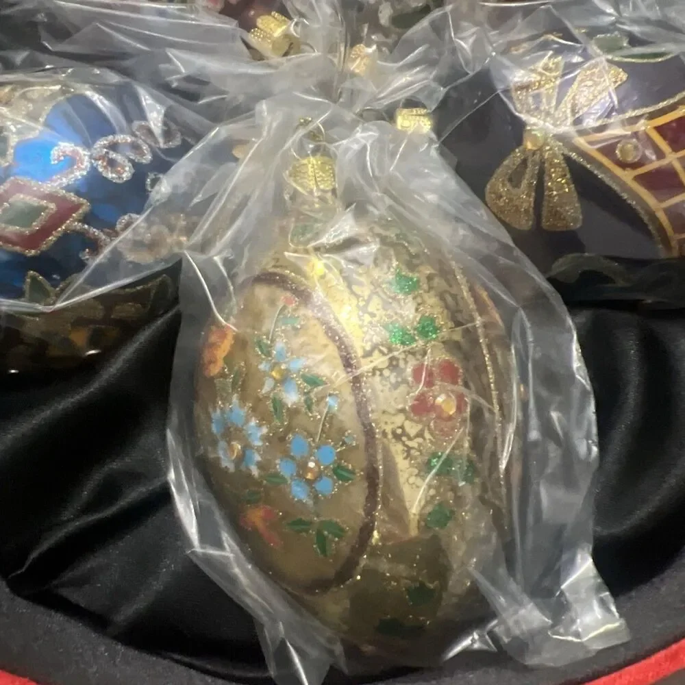 Joan Rivers Classics Collection Box Of 5 Jeweled Egg Shaped Christmas Ornaments